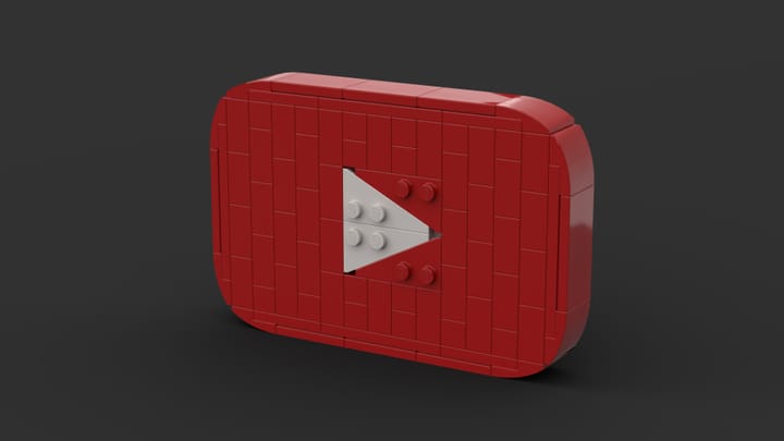 A 3D render of the YouTube logo made of LEGO